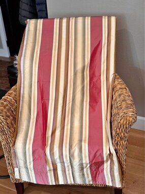 Custom 51W x 94L Multi-stripe Red/Cream Lined Taffeta Silk? Drapes. Set of 2